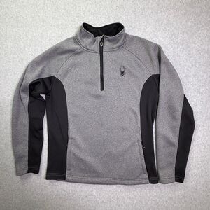Spyder Pullover Mens Large Gray Black Quarter Zip Fleece Ski Core Sweater Logo